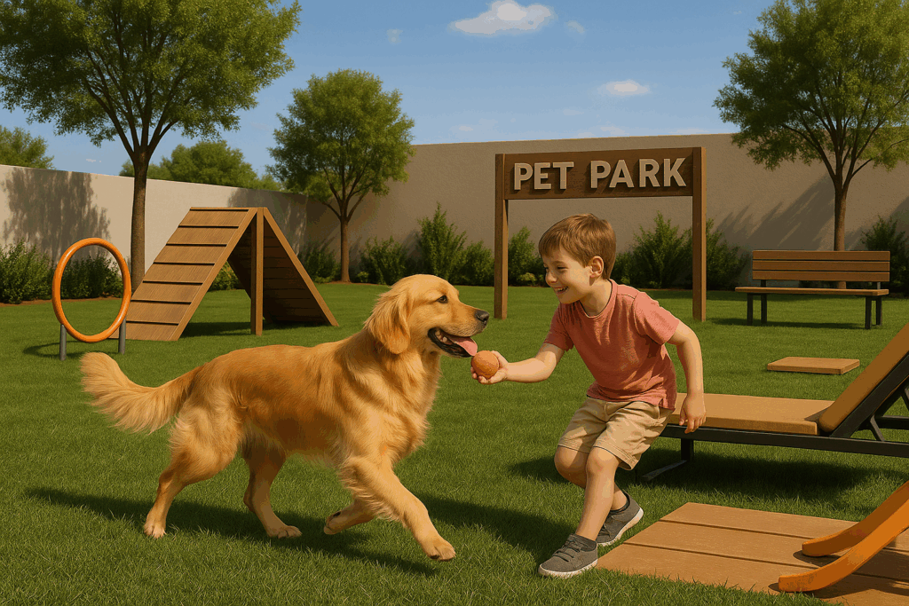 Render de pet park en Granna, lotes residenciales en Aguascalientes.